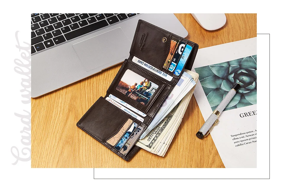 HUMERPAUL Genuine Leather Trifold Short Wallet for Mens High Quality Zipper Coin Pocket Slim RFID Card Holder Money Bags