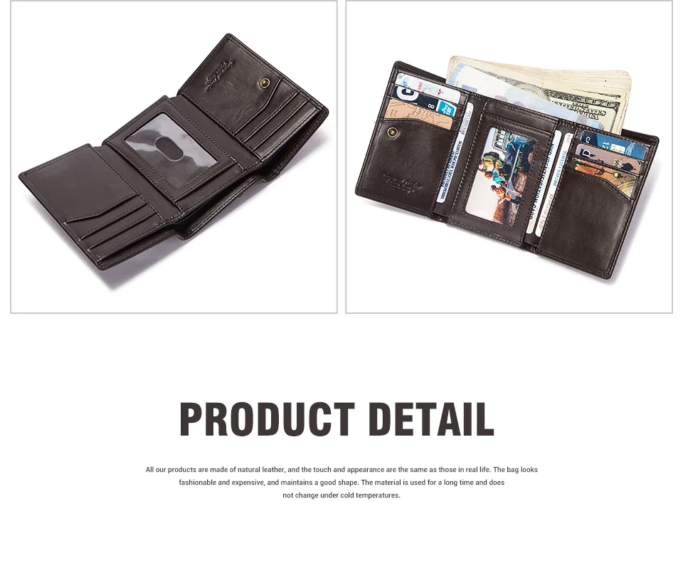 HUMERPAUL Genuine Leather Trifold Short Wallet for Mens High Quality Zipper Coin Pocket Slim RFID Card Holder Money Bags