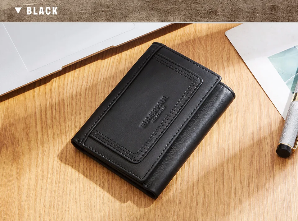 HUMERPAUL Genuine Leather Trifold Short Wallet for Mens High Quality Zipper Coin Pocket Slim RFID Card Holder Money Bags