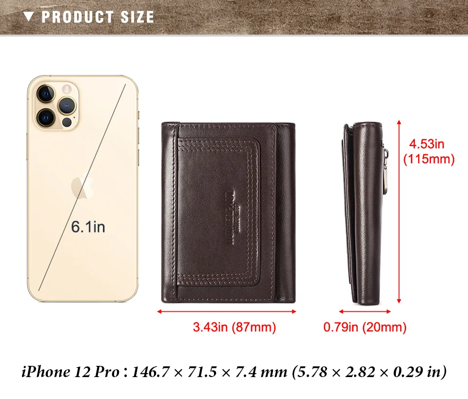 HUMERPAUL Genuine Leather Trifold Short Wallet for Mens High Quality Zipper Coin Pocket Slim RFID Card Holder Money Bags
