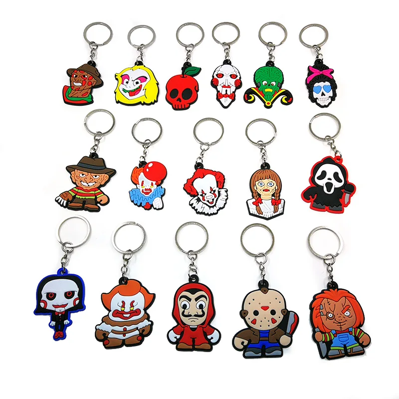 50PCS Keychains Terror Movie Character Keyring fit Friends Key Gift Car Key Accessories Horror Style Women Men Scary Key Holder