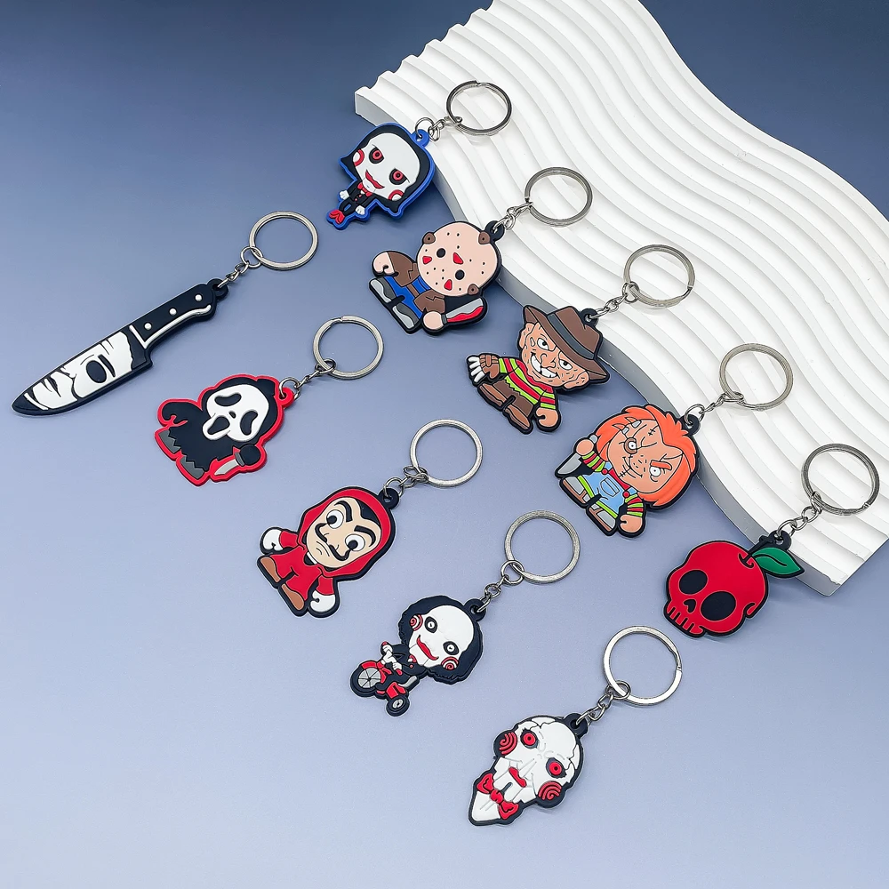 50PCS Keychains Terror Movie Character Keyring fit Friends Key Gift Car Key Accessories Horror Style Women Men Scary Key Holder