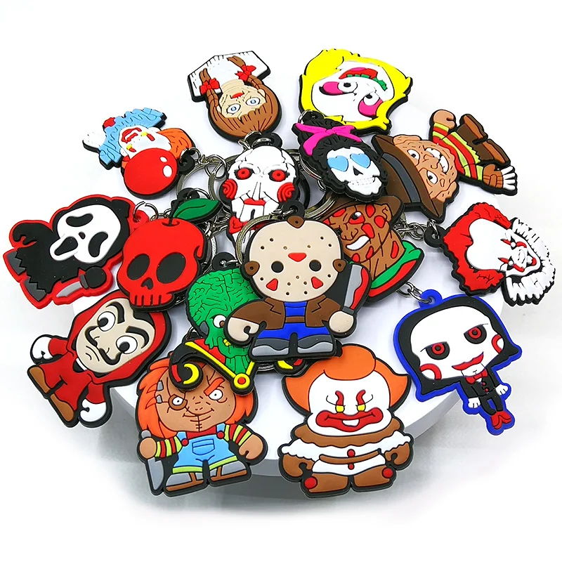 50PCS Keychains Terror Movie Character Keyring fit Friends Key Gift Car Key Accessories Horror Style Women Men Scary Key Holder