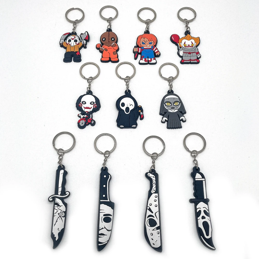 50PCS Keychains Terror Movie Character Keyring fit Friends Key Gift Car Key Accessories Horror Style Women Men Scary Key Holder