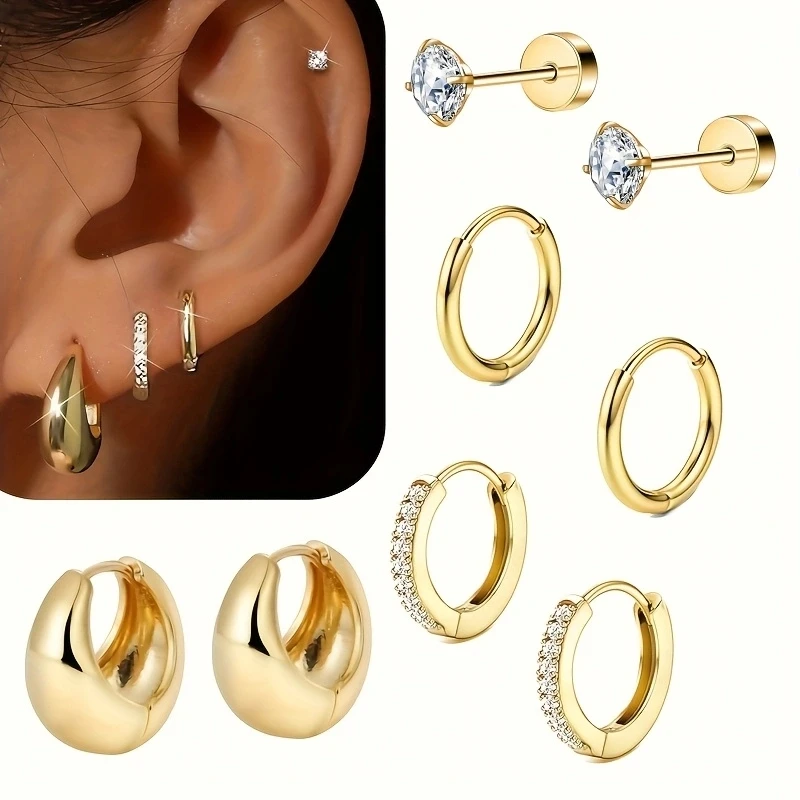 8pcs Hypoallergenic Thick Earrings Cartilage Jewelry Set