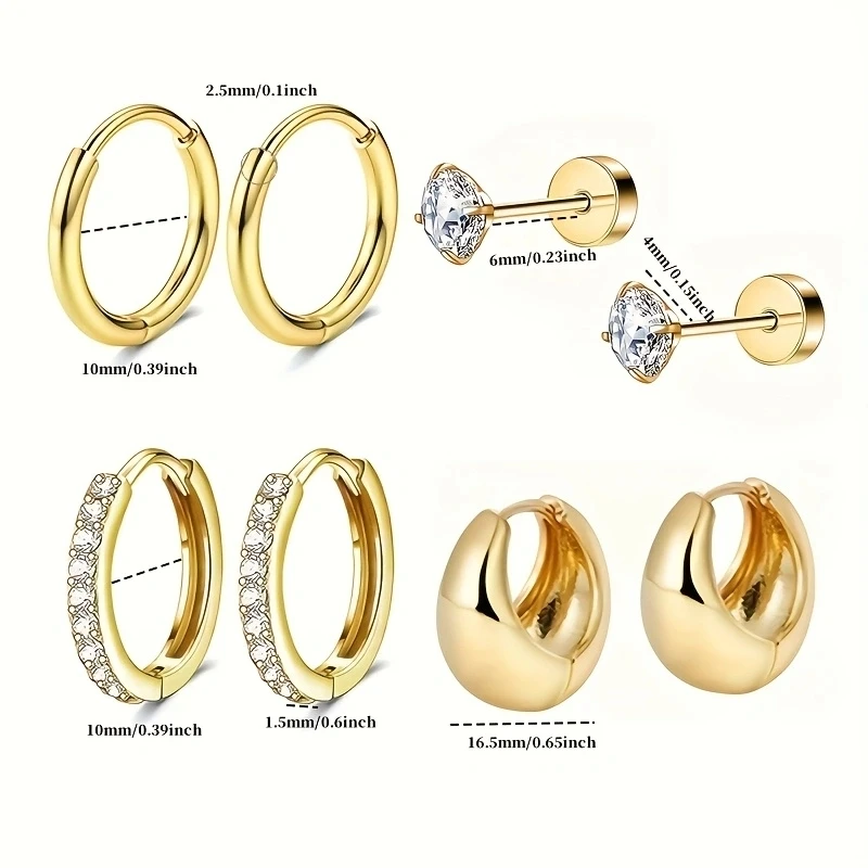 8pcs Hypoallergenic Thick Earrings Cartilage Jewelry Set