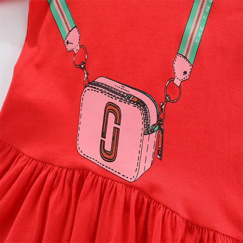 Jumping Meters 2-7T Long Sleeve Girls T Shirts With Skirts Bag Print For 2-7 Years Children's Blouses Kids Tees Tops Autumn Wear