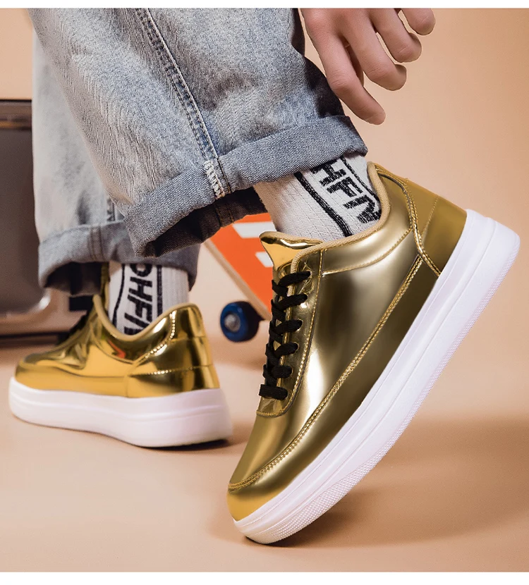 Patent Leather Black Men's Sneakers Fashion Casual Platform Shoes For Men Designer Hip Hop Sneakers Men zapatillas informales
