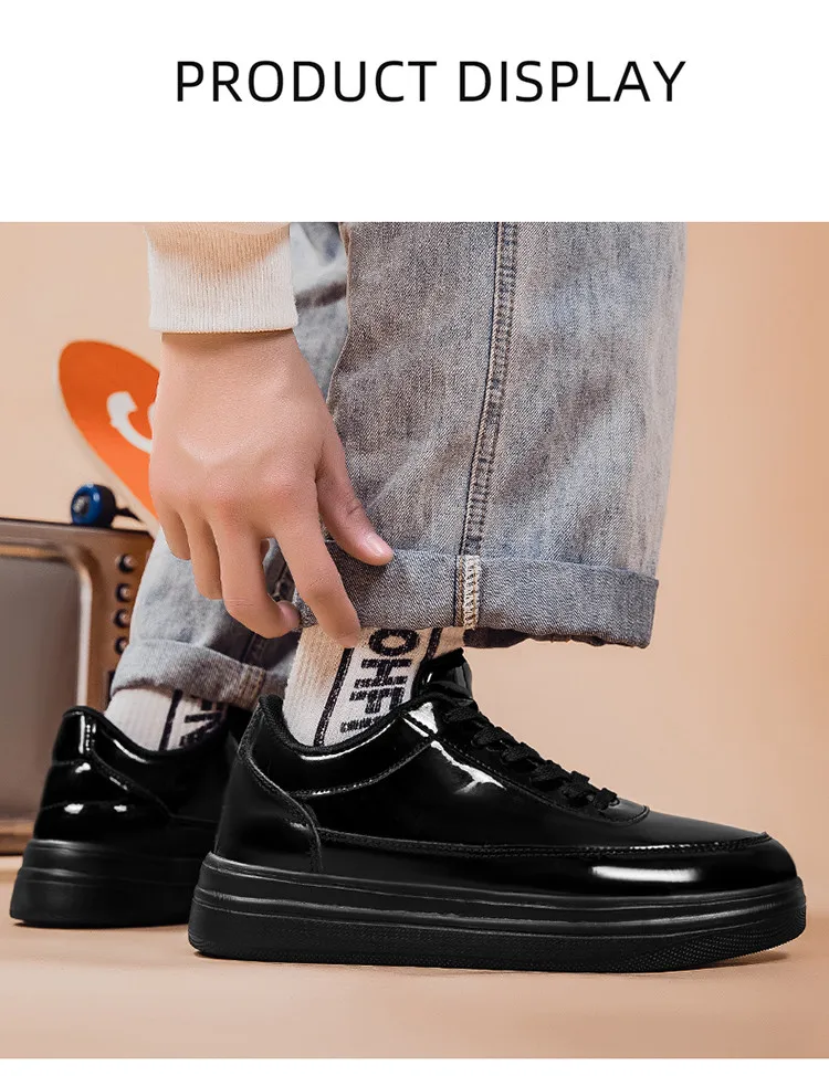 Patent Leather Black Men's Sneakers Fashion Casual Platform Shoes For Men Designer Hip Hop Sneakers Men zapatillas informales