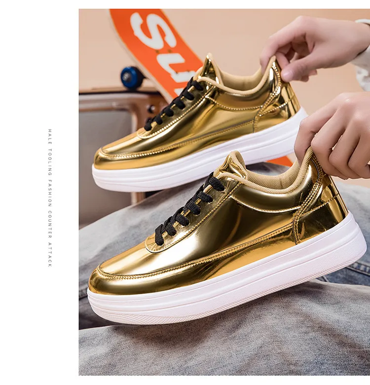 Patent Leather Black Men's Sneakers Fashion Casual Platform Shoes For Men Designer Hip Hop Sneakers Men zapatillas informales