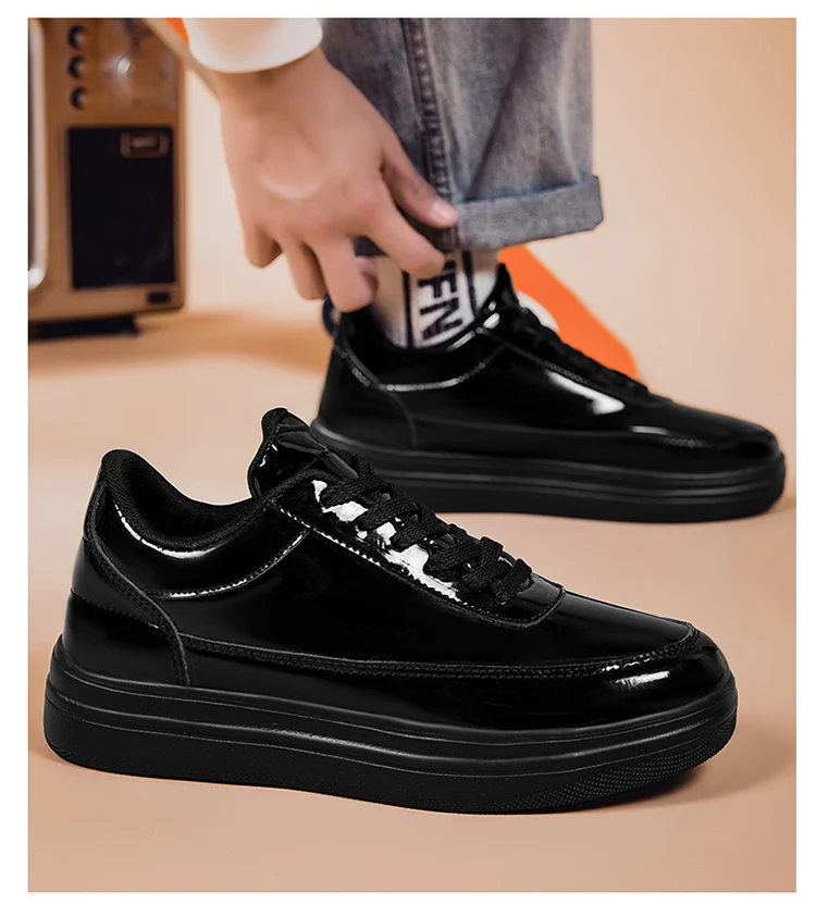 Patent Leather Black Men's Sneakers Fashion Casual Platform Shoes For Men Designer Hip Hop Sneakers Men zapatillas informales