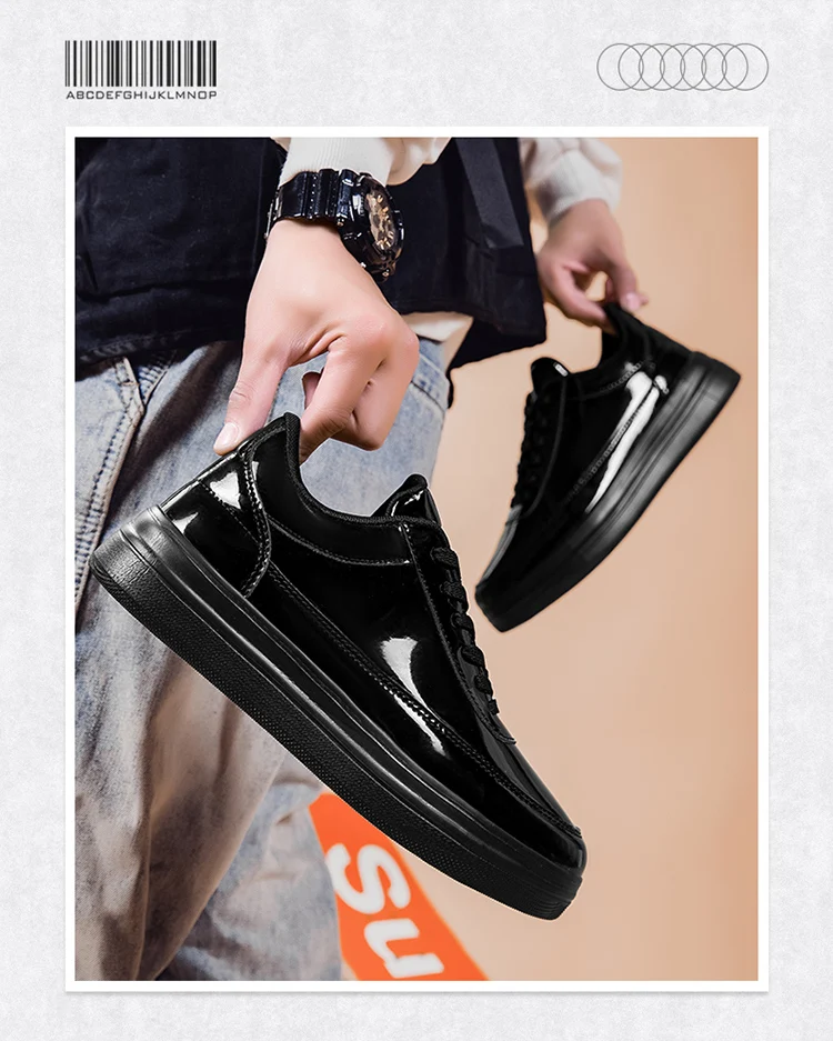 Patent Leather Black Men's Sneakers Fashion Casual Platform Shoes For Men Designer Hip Hop Sneakers Men zapatillas informales