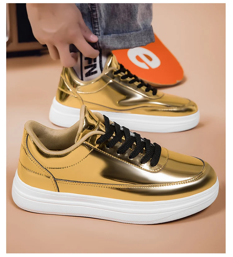 Patent Leather Black Men's Sneakers Fashion Casual Platform Shoes For Men Designer Hip Hop Sneakers Men zapatillas informales