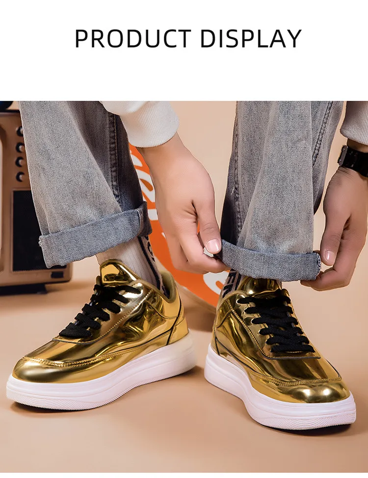 Patent Leather Black Men's Sneakers Fashion Casual Platform Shoes For Men Designer Hip Hop Sneakers Men zapatillas informales