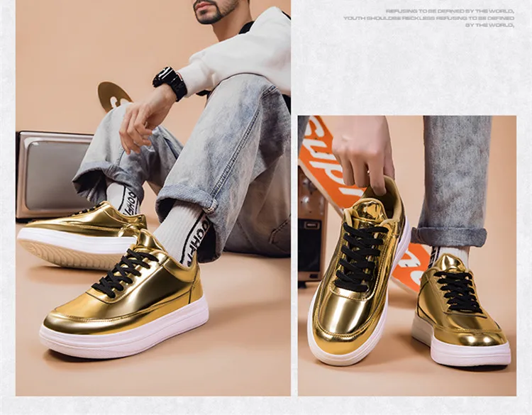 Patent Leather Black Men's Sneakers Fashion Casual Platform Shoes For Men Designer Hip Hop Sneakers Men zapatillas informales