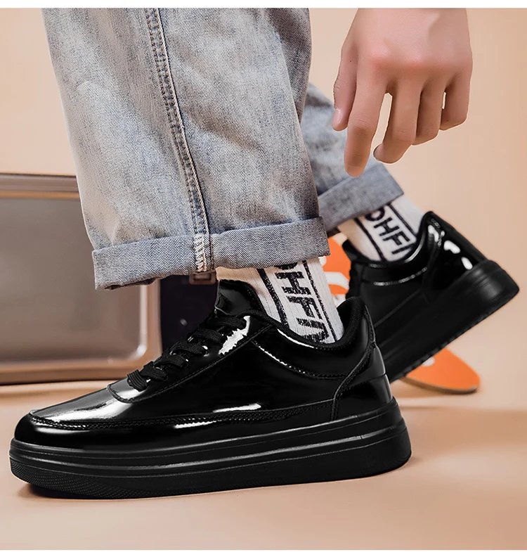 Patent Leather Black Men's Sneakers Fashion Casual Platform Shoes For Men Designer Hip Hop Sneakers Men zapatillas informales