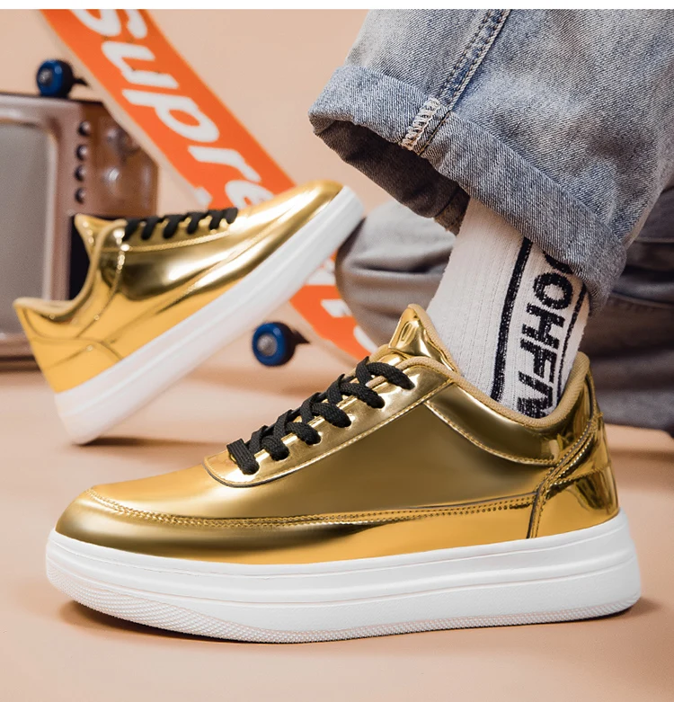 Patent Leather Black Men's Sneakers Fashion Casual Platform Shoes For Men Designer Hip Hop Sneakers Men zapatillas informales