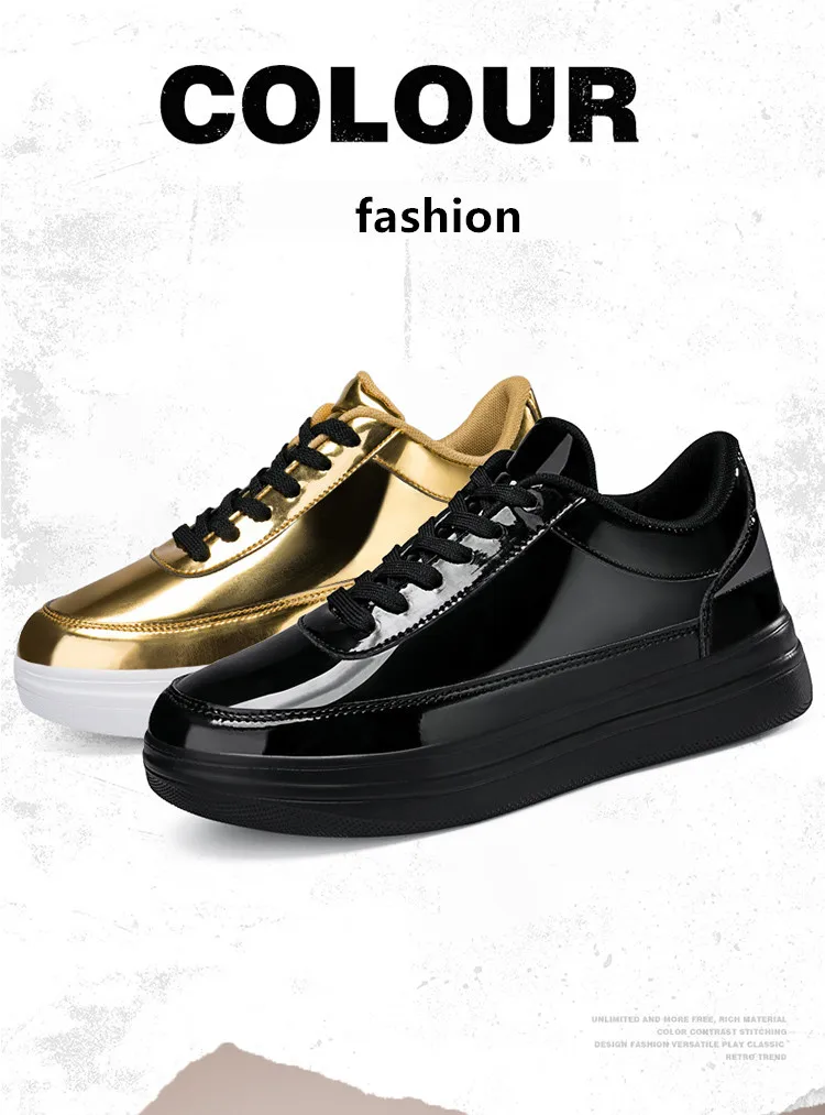 Patent Leather Black Men's Sneakers Fashion Casual Platform Shoes For Men Designer Hip Hop Sneakers Men zapatillas informales