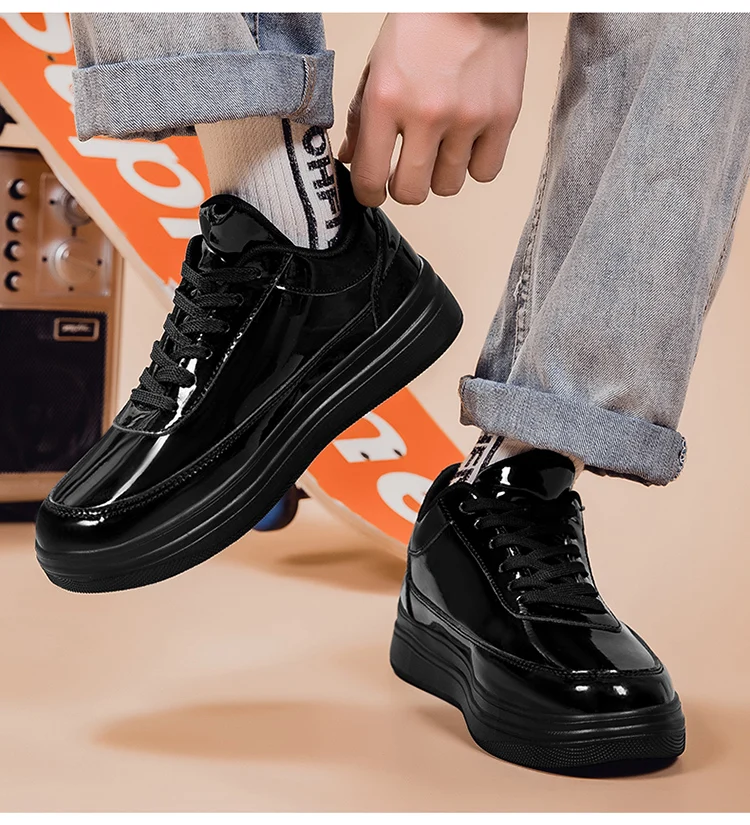 Patent Leather Black Men's Sneakers Fashion Casual Platform Shoes For Men Designer Hip Hop Sneakers Men zapatillas informales