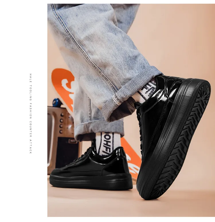 Patent Leather Black Men's Sneakers Fashion Casual Platform Shoes For Men Designer Hip Hop Sneakers Men zapatillas informales