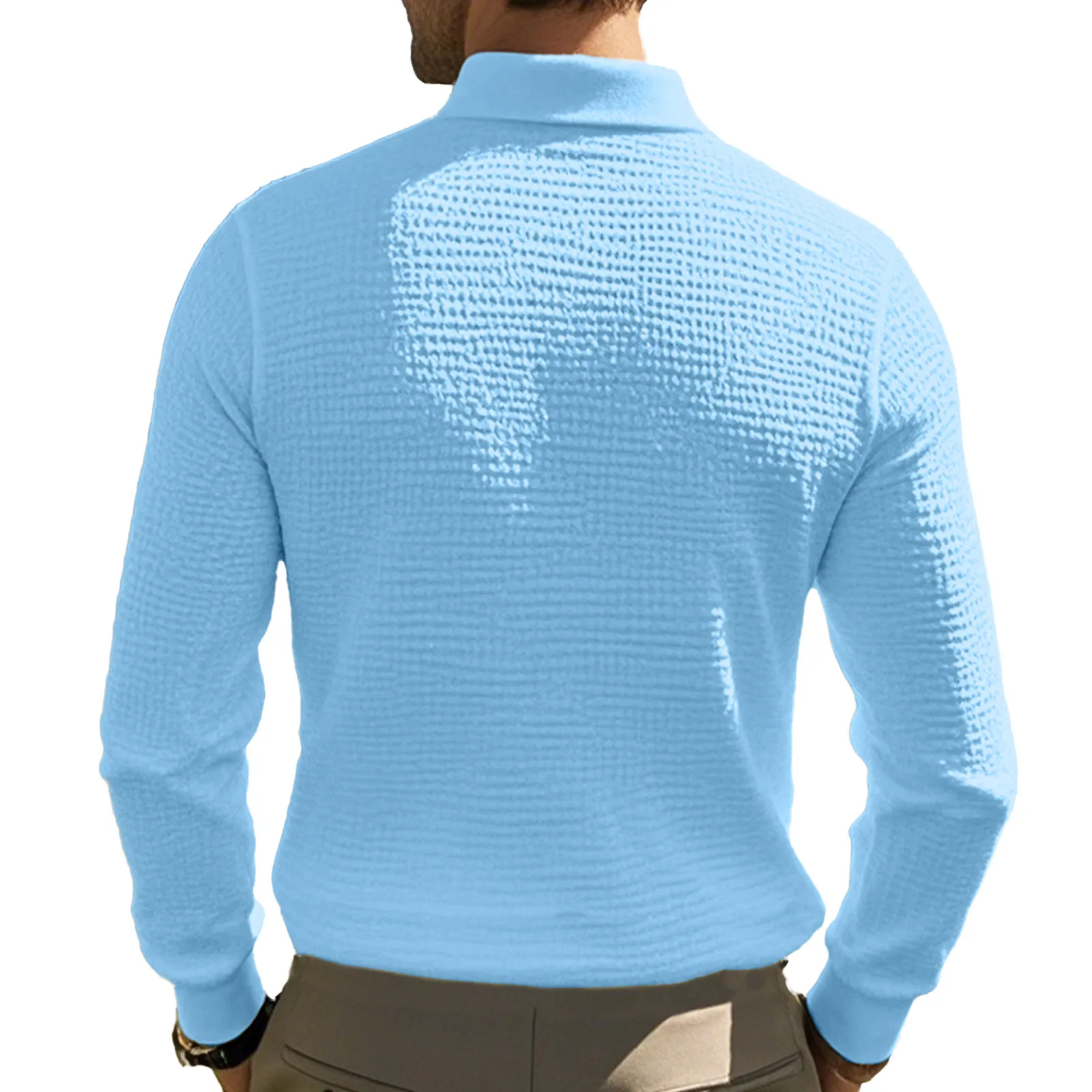 New Cross-Border Men's Autumn and Winter Waffle Lapel Button-Up Long-Sleeved Casual Polo Shirt T-Shirt