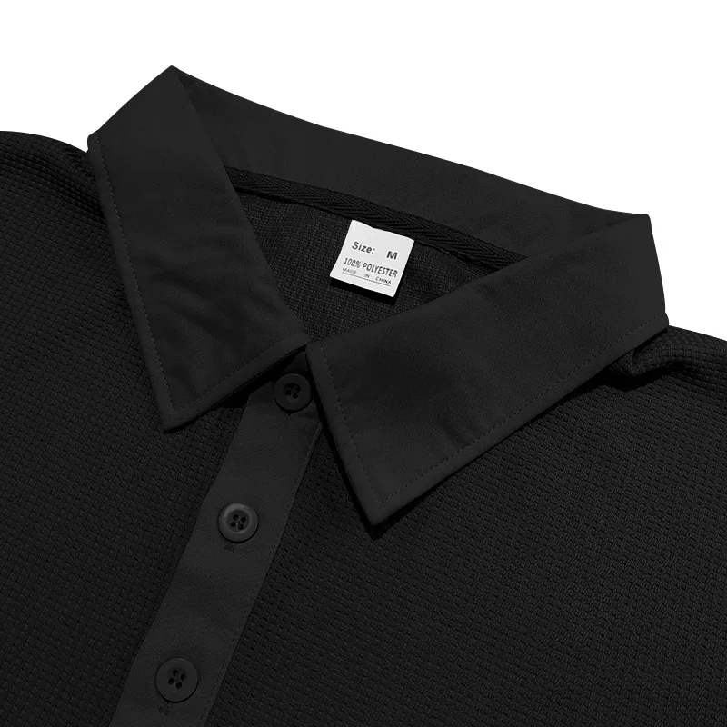 New Cross-Border Men's Autumn and Winter Waffle Lapel Button-Up Long-Sleeved Casual Polo Shirt T-Shirt