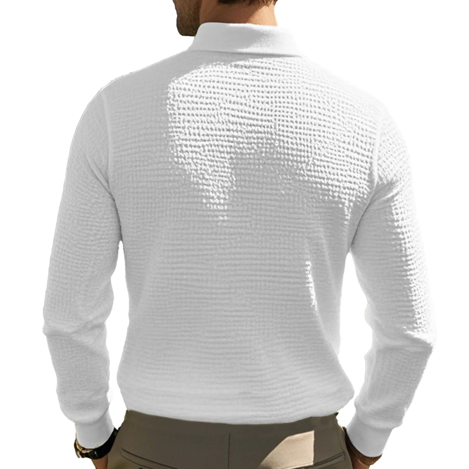 New Cross-Border Men's Autumn and Winter Waffle Lapel Button-Up Long-Sleeved Casual Polo Shirt T-Shirt