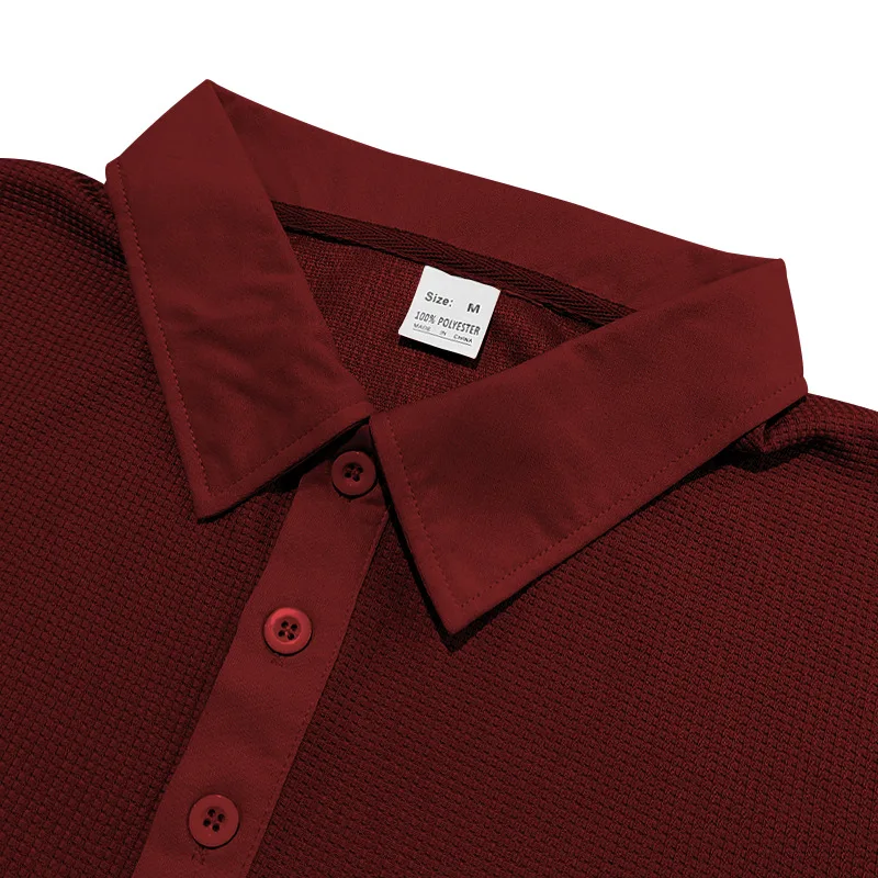 New Cross-Border Men's Autumn and Winter Waffle Lapel Button-Up Long-Sleeved Casual Polo Shirt T-Shirt
