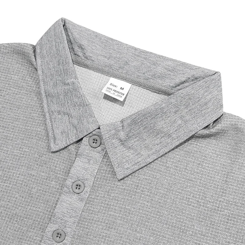 New Cross-Border Men's Autumn and Winter Waffle Lapel Button-Up Long-Sleeved Casual Polo Shirt T-Shirt