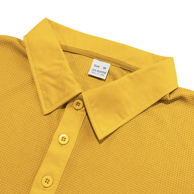 New Cross-Border Men's Autumn and Winter Waffle Lapel Button-Up Long-Sleeved Casual Polo Shirt T-Shirt