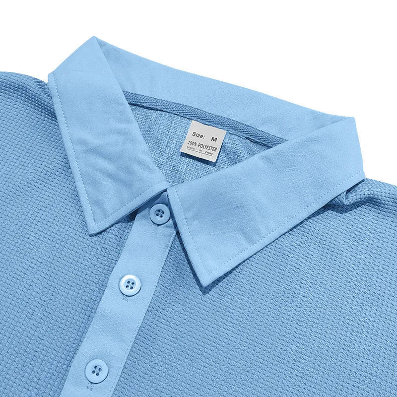 New Cross-Border Men's Autumn and Winter Waffle Lapel Button-Up Long-Sleeved Casual Polo Shirt T-Shirt