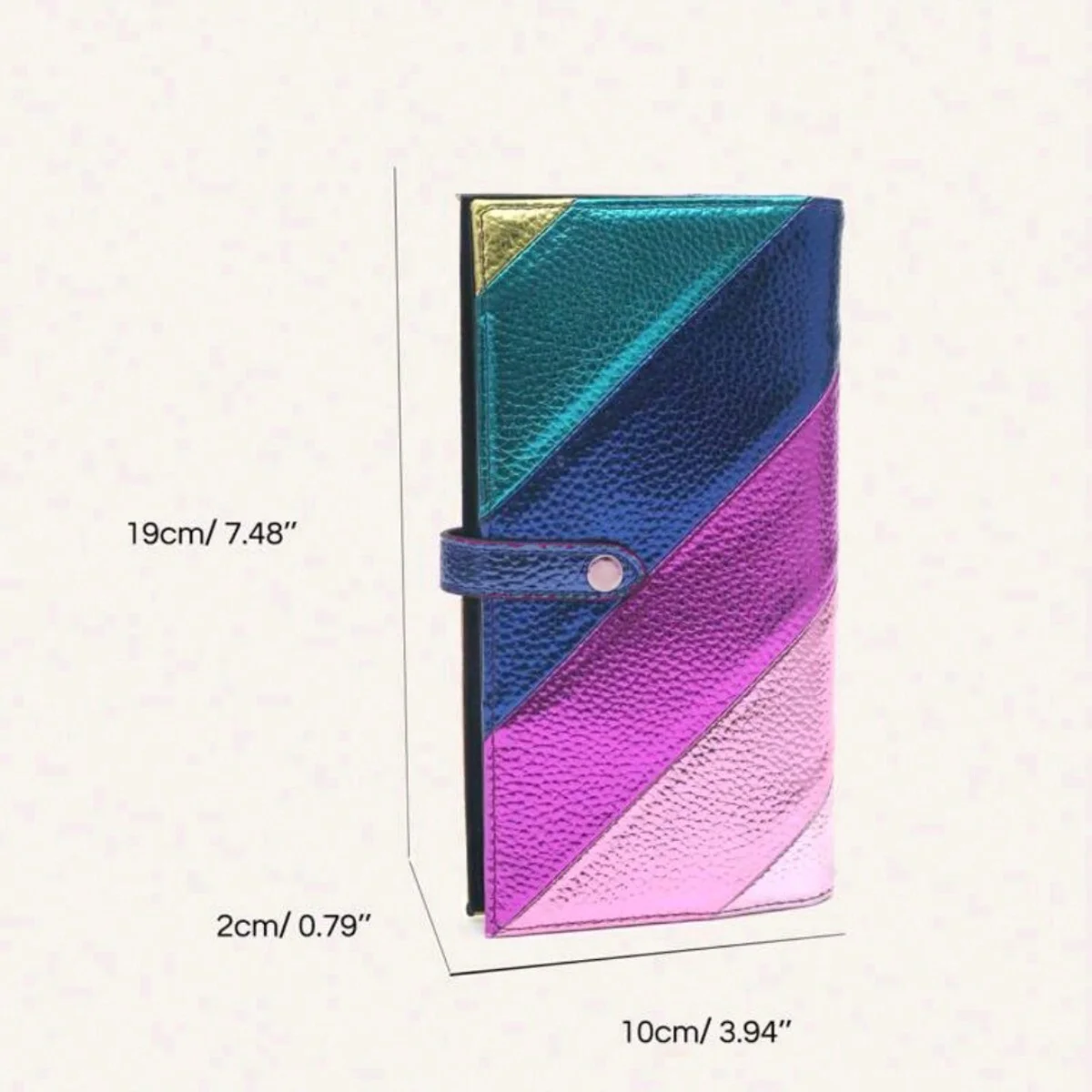 Women's Fashion Elegant PU Leather Long Wallet Colorful Stripe Stitching Zipper Pocket Card Holder, Bifold