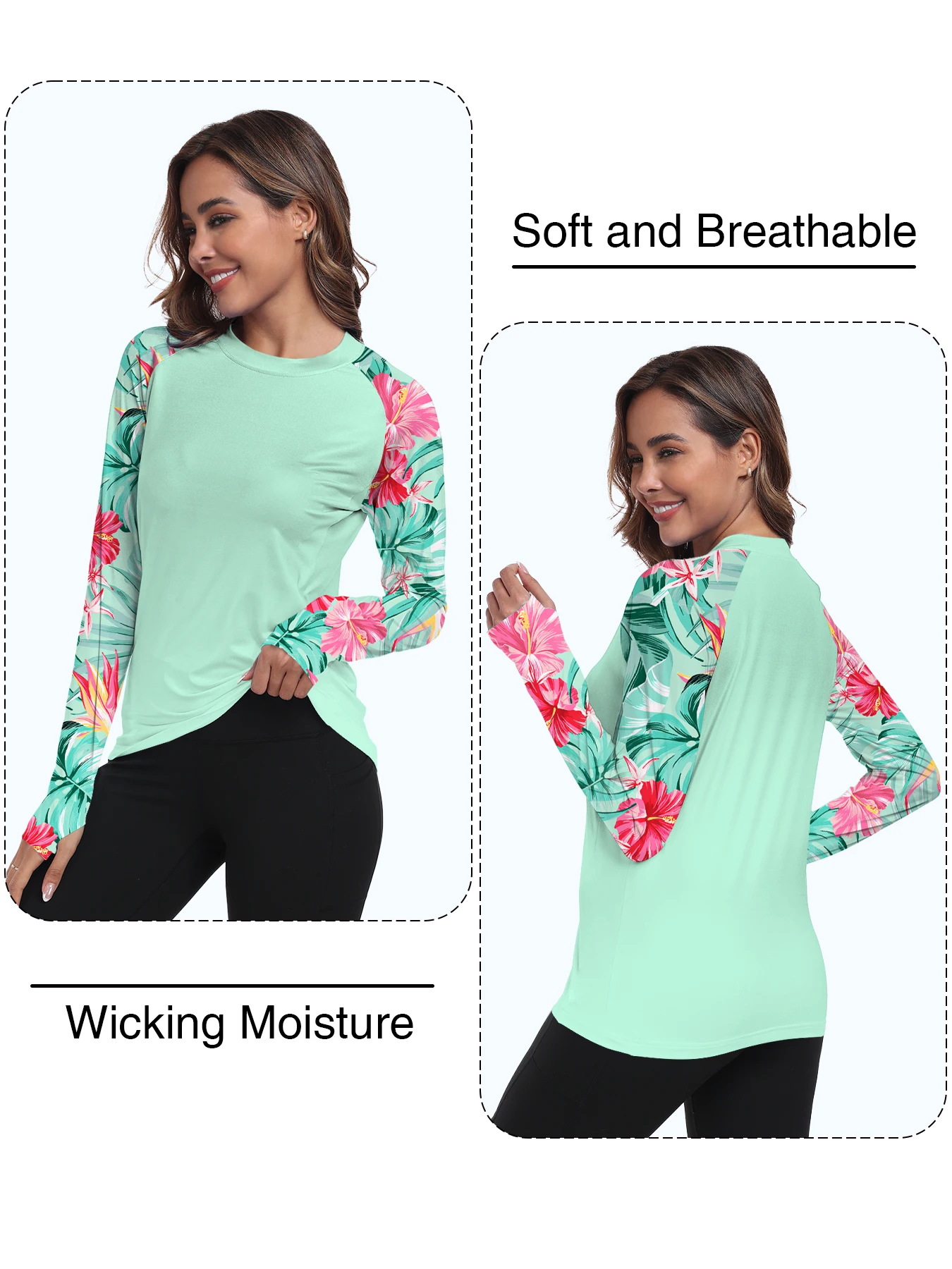 Women's UPF 50+ Sun Shirts Long Sleeve UV Protection Rash Guard Lightweight Quick Dry SPF Hiking Tops Outdoor
