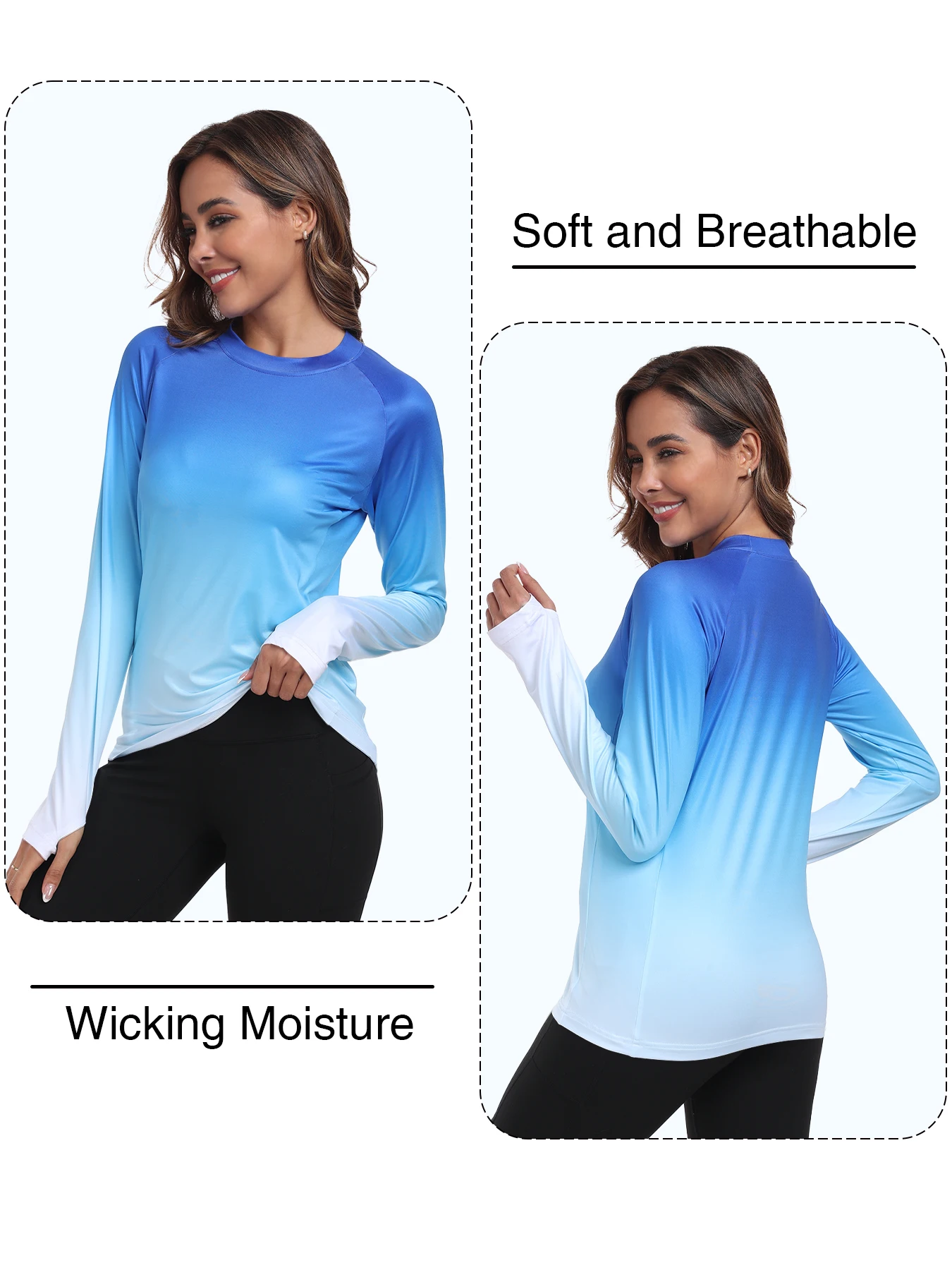 Women's UPF 50+ Sun Shirts Long Sleeve UV Protection Rash Guard Lightweight Quick Dry SPF Hiking Tops Outdoor