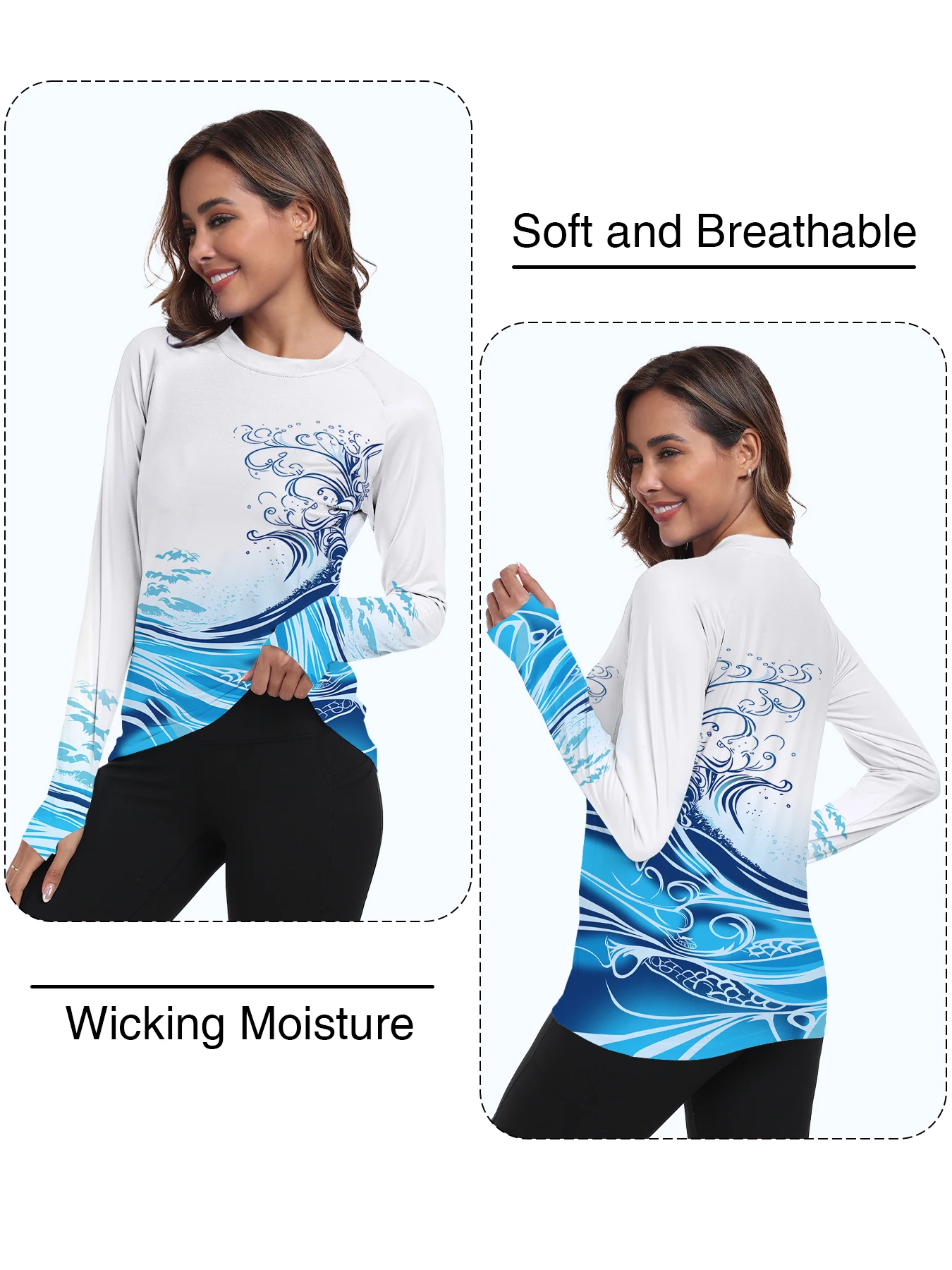 Women's UPF 50+ Sun Shirts Long Sleeve UV Protection Rash Guard Lightweight Quick Dry SPF Hiking Tops Outdoor