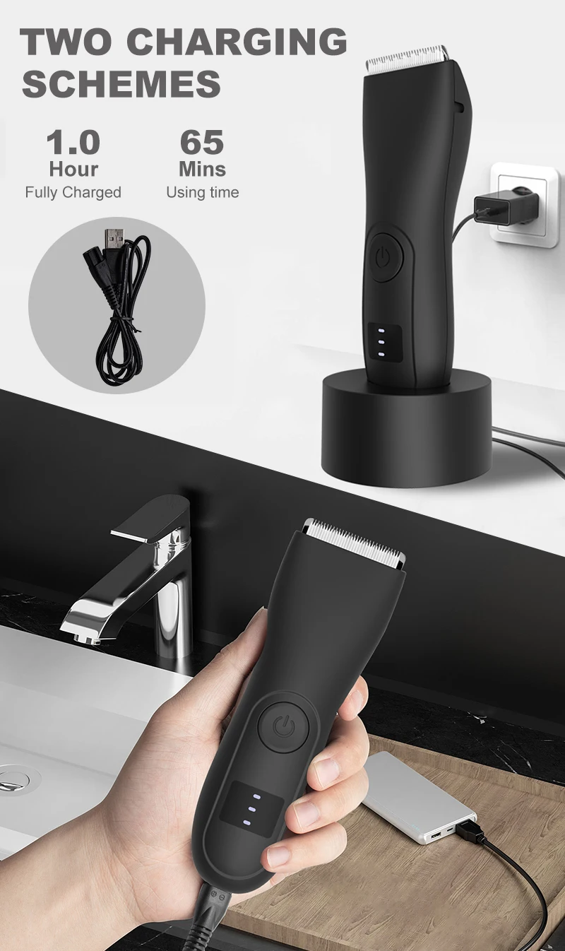 Men's IPX7 Ball Trimmer,Waterproof, Lighted, Ceramic Blade. Grooms Pubic, Body & Groin. USB-C, No Nicks. Gift for Him/Dad.