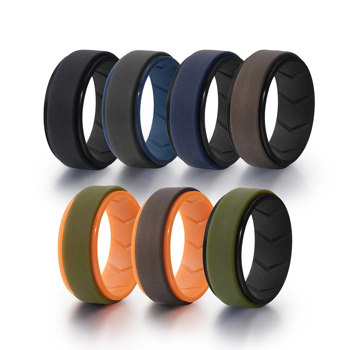 7Pcs Colorful Silicone Rings for Men, 8mm Wide Rubber Wedding Bands, Soft Breathable Hypoallergenic Rings, US Size 7-15