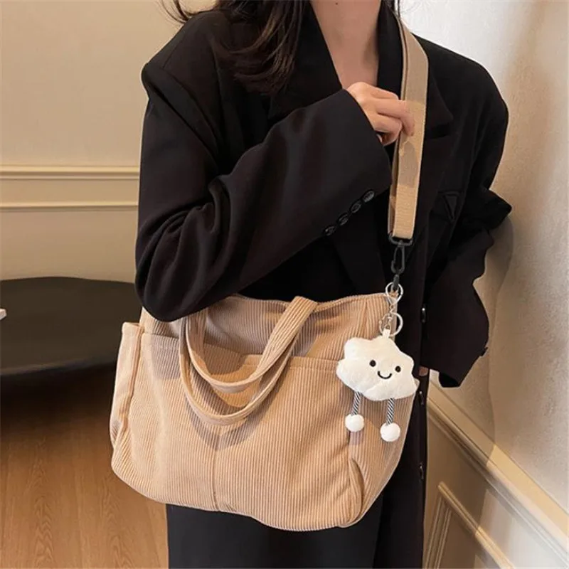 New Corduroy Tote Bag with Zipper Closure, Chic Daily Commuter Handbag Shoulder Crossbody Bag, Ideal for Shopping & Everyday Use