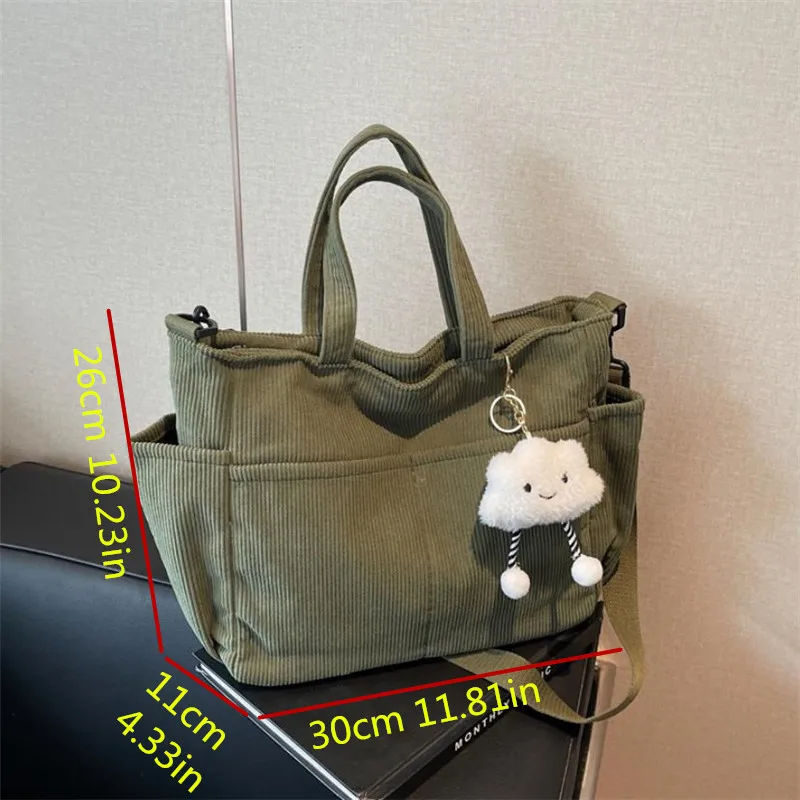 New Corduroy Tote Bag with Zipper Closure, Chic Daily Commuter Handbag Shoulder Crossbody Bag, Ideal for Shopping & Everyday Use
