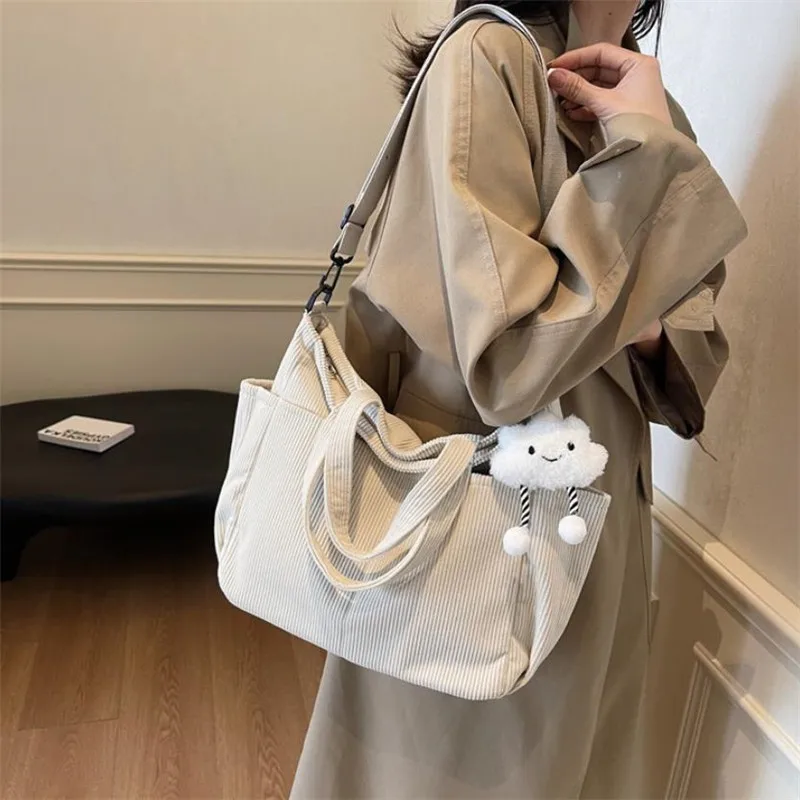 New Corduroy Tote Bag with Zipper Closure, Chic Daily Commuter Handbag Shoulder Crossbody Bag, Ideal for Shopping & Everyday Use