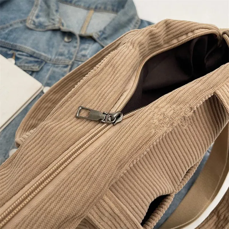 New Corduroy Tote Bag with Zipper Closure, Chic Daily Commuter Handbag Shoulder Crossbody Bag, Ideal for Shopping & Everyday Use