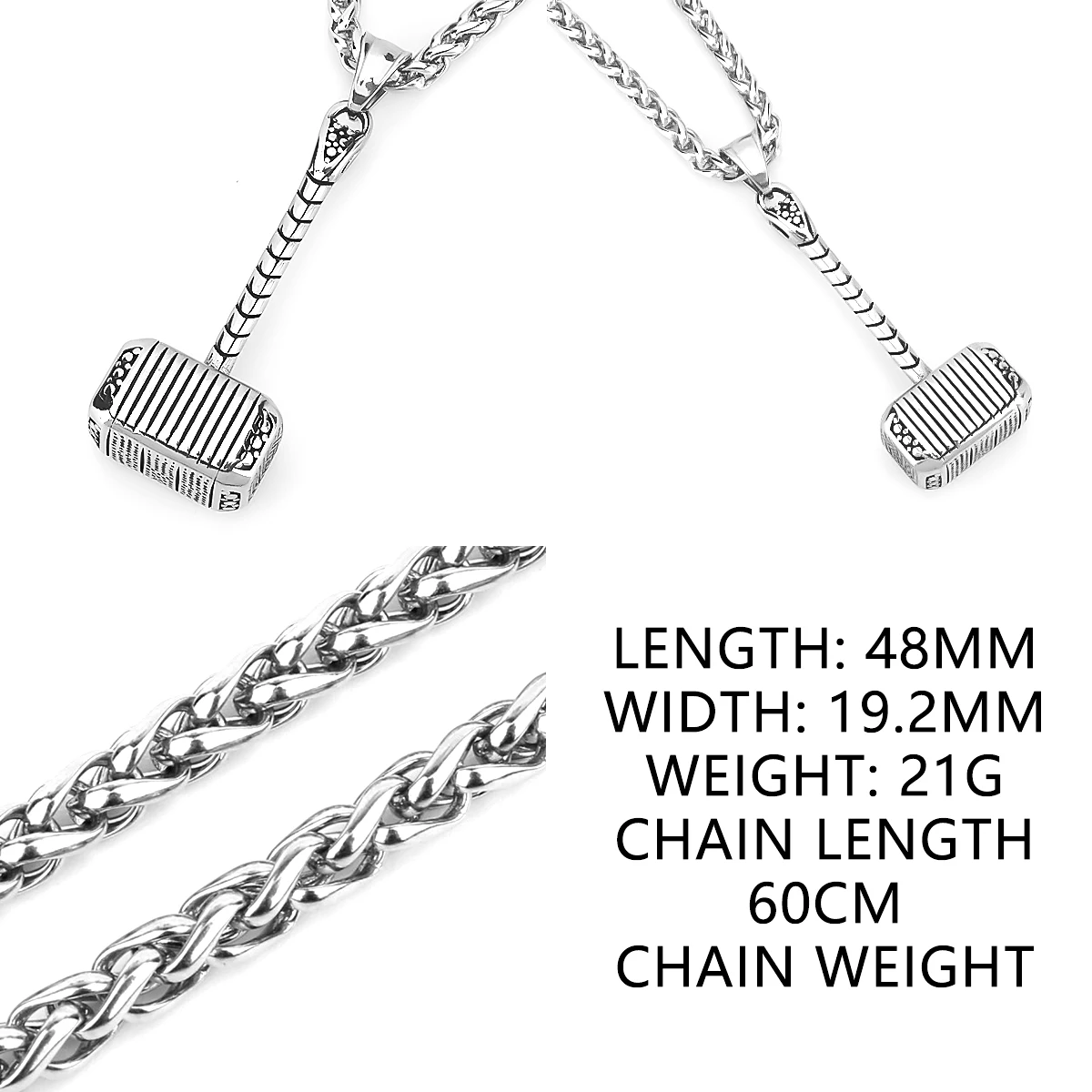 Stainless Steel Viking Thor Hammer Mjölnir Pendant Necklace Nordic Mythology Amulet for Men Women Halloween Party Gift