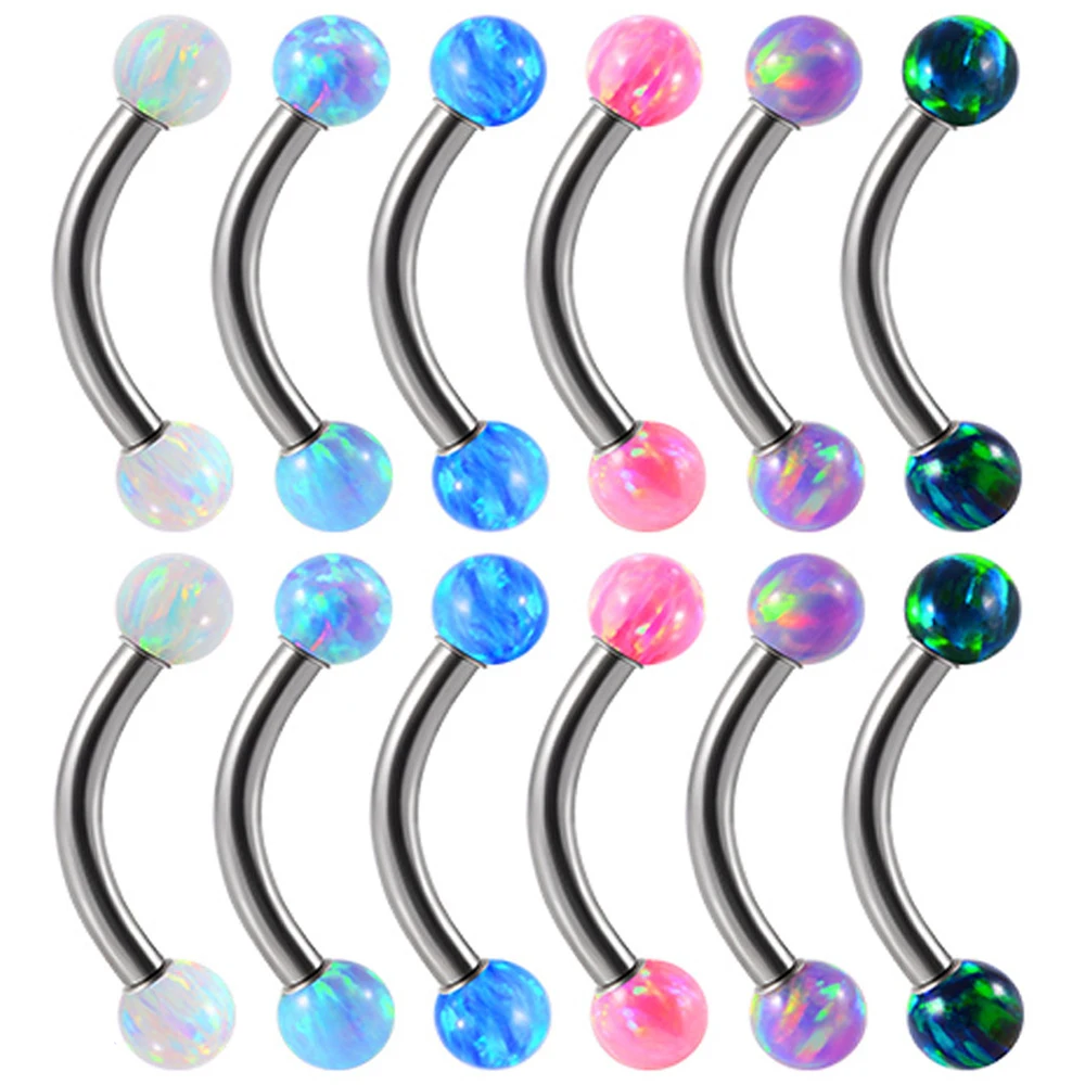 2X 16g 1.2mm Opal Eyebrow Ring Steel 6mm - 14mm Bar Curved Barbell Monroe Lip Stud Internally Threaded Body Piercing