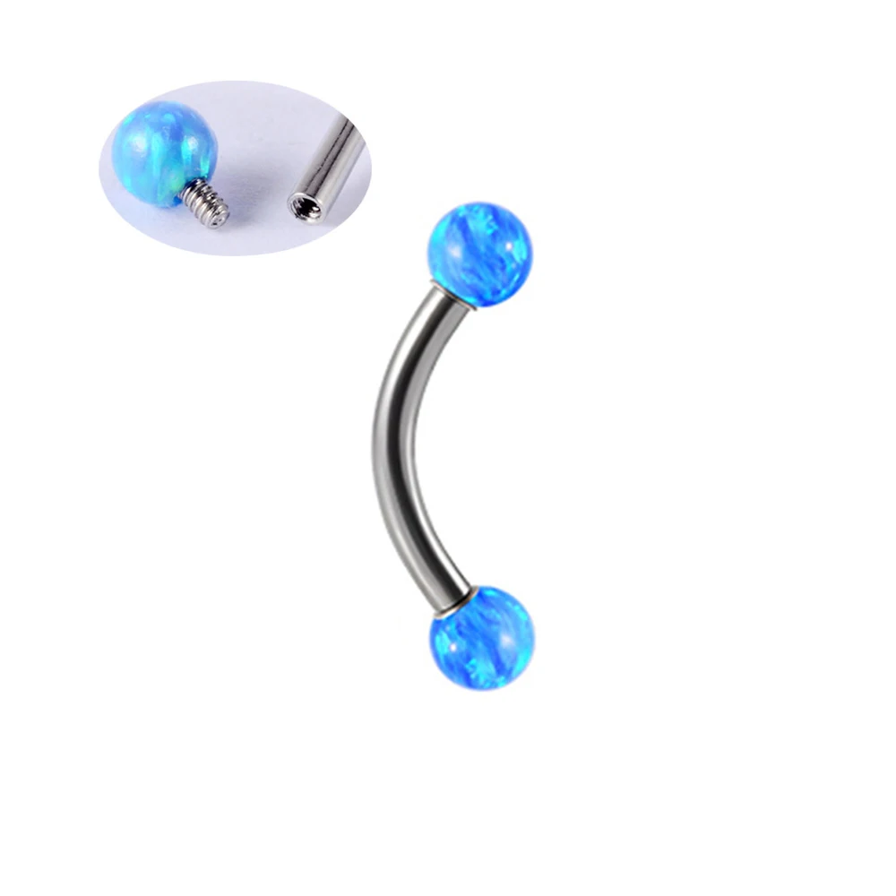 2X 16g 1.2mm Opal Eyebrow Ring Steel 6mm - 14mm Bar Curved Barbell Monroe Lip Stud Internally Threaded Body Piercing