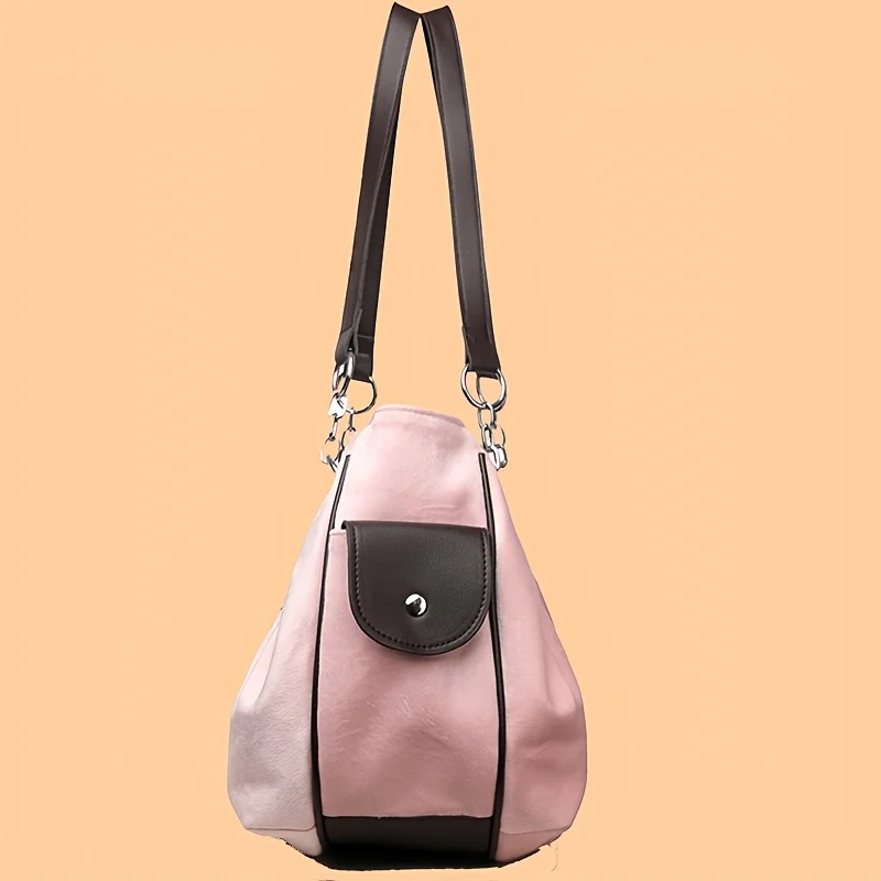Letter Print Faux Suede Women Handbag Shoulder Bag, Retro Large Capacity Tote Bag for Daily Commuting and Hand-Carry.Pumpkin Bag