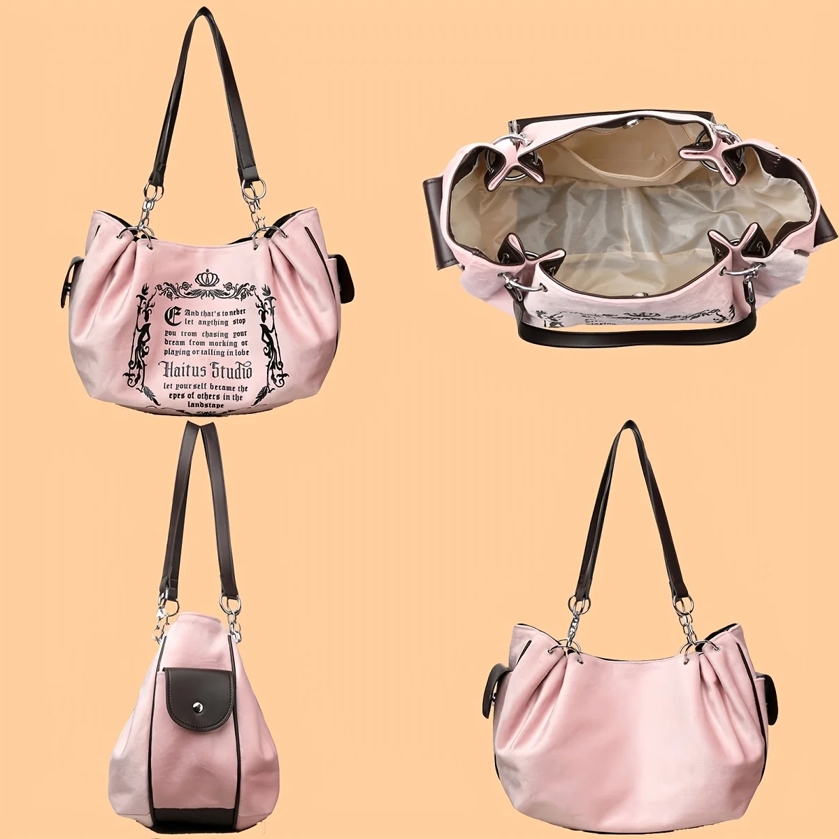 Letter Print Faux Suede Women Handbag Shoulder Bag, Retro Large Capacity Tote Bag for Daily Commuting and Hand-Carry.Pumpkin Bag