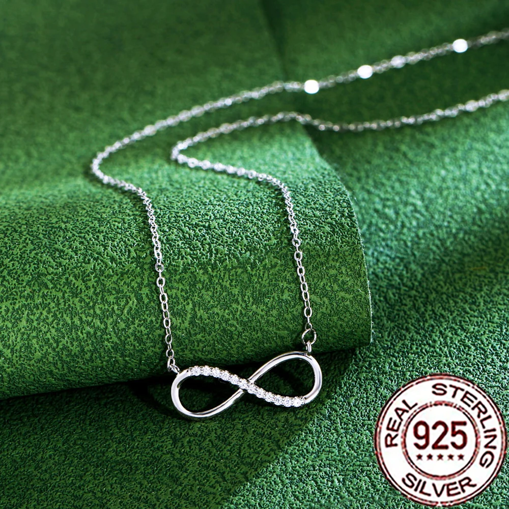 QooLady 925 Sterling Silver Exquisite CZ Crystal Infinity Symbol Pendant Necklace for Women Fine Anniversary Jewelry Gifts SD005