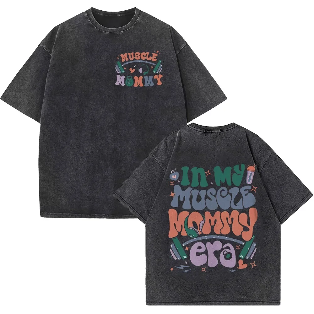Funny Muscle Gym Retro Washed T-shirt Men's and Women's Fashion Short Sleeve T-shirt Casual Large Size T-shirt