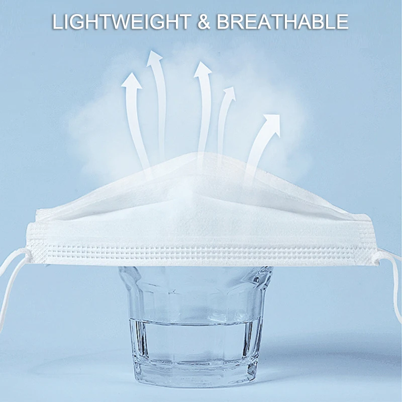 50Pcs 3-layer Mask Face Masks Melt Blown Cloth Disposable Safety Anti-Dust Protective Masks Blue Adults Non-wove Masque