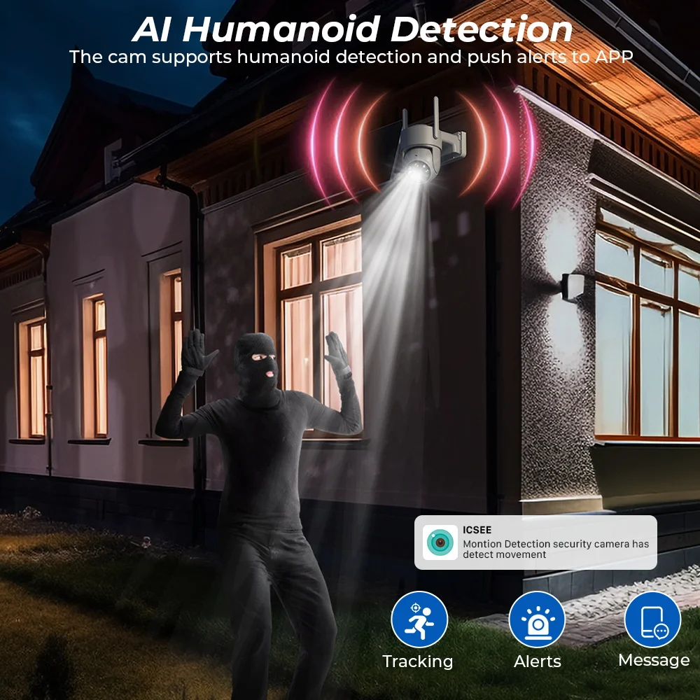 HD 8MP Wireless Solar Camera Outdoor WiFi PTZ IP Camera Built-in Battery Video Surveillance Camera Long Time Standby iCsee APP